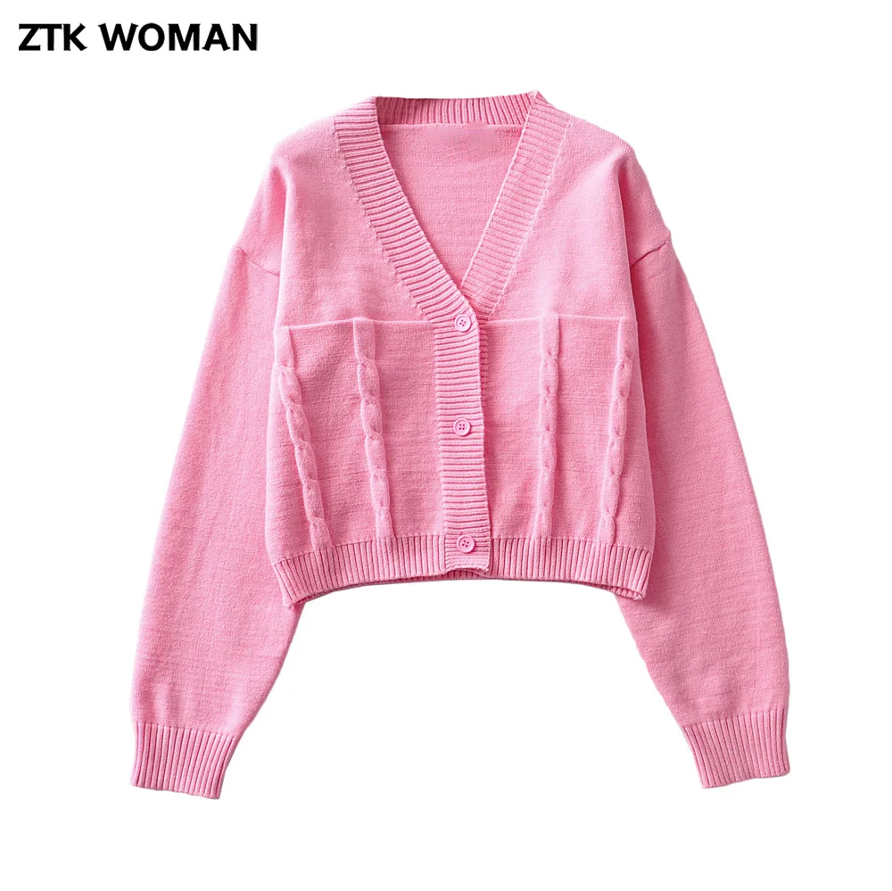 ZTK женские зимние кардиганы с однотонной вязкой верхняя одежда женская