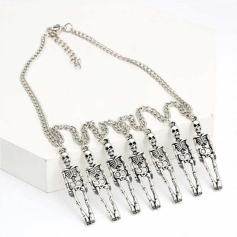 1 piece of Halloween gift vintage pirate skull necklace 7 skeletons and glamour alloy pendant punk necklace. |