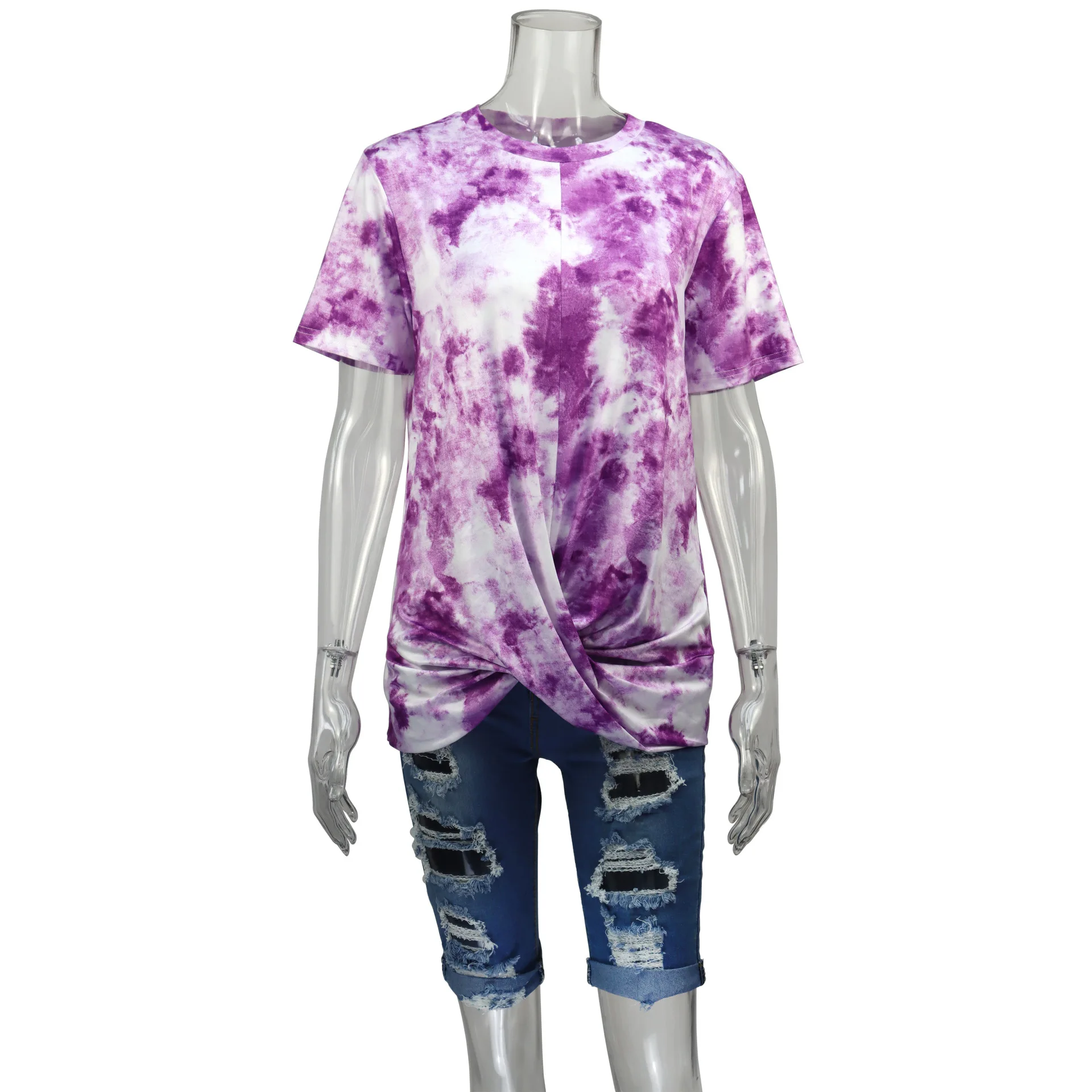 

2020 Tie Dye Print T Shirt Women Tops Tees O-neck Short Sleeve Female T-Shirt Streetwear Women's Top TShirt Casual Tshirt