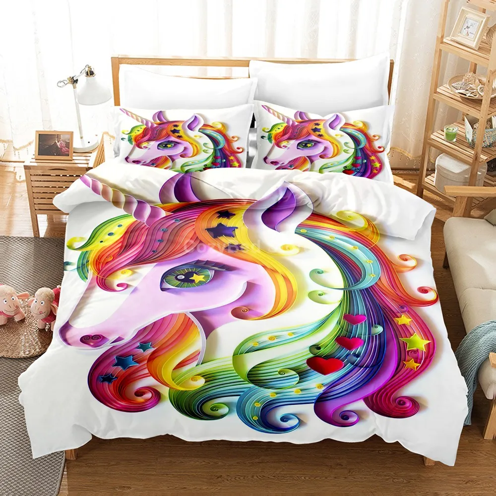 

Rainbow Unicorn Bedding Set Kids For Girls Duvet Cover Sets Comforter Bed Linen Gift Twin Queen King Single Size Cartoon Animal