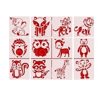 12pcs cartoon animal hollow painting template wall decoration diy template student painting auxiliary lace ruler paper cutting