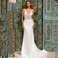 sexy wedding dress straps a line boho chiffon backless simple sweep train bridal gown custom made for women robe de mariee