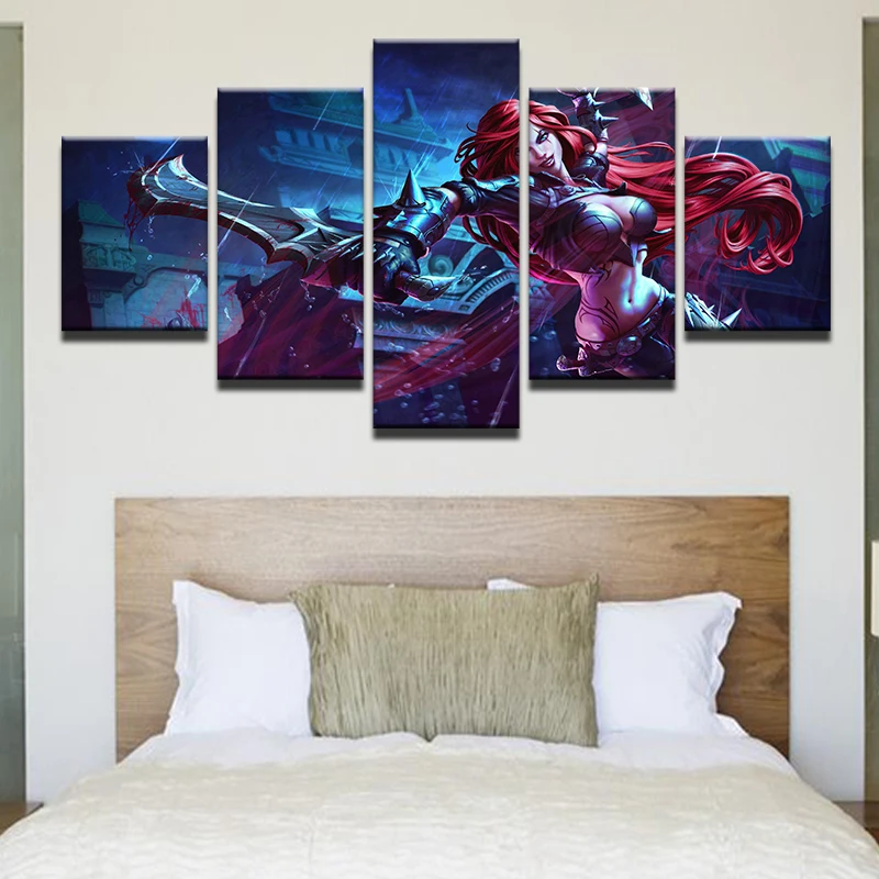 5 панелей мультфильм Игра Легенды Лига Катарина ДУ нож Ome Настенный декор холст