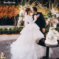 smileven 2020 country style princess wedding dress ball gowns sexy v neck tiered layers long sleeve robe de mariee bride gowns