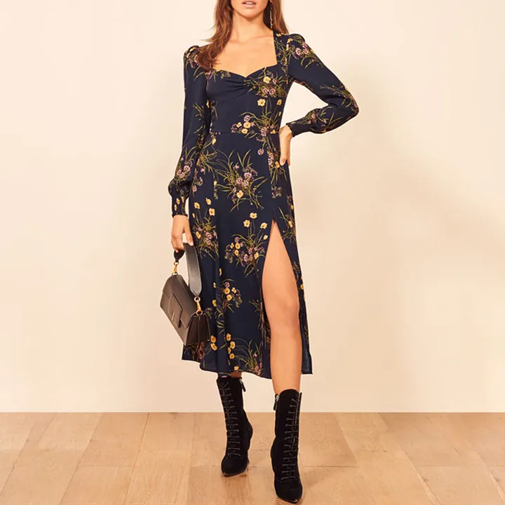 

Женское платье с длинным рукавом, со скользящей стороной