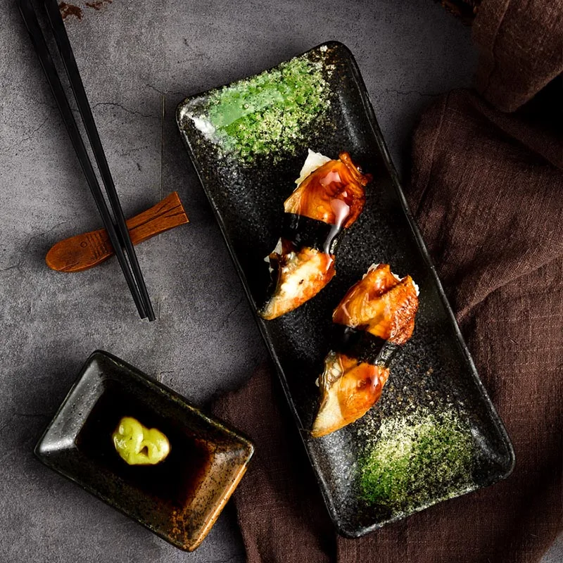 Ceramic Dishes Japanese Cuisine Rectangular Sushi Plate Vintage Restaurant Cake Dessert Snack Dish Fruit Tray Creative Tableware | Дом и сад