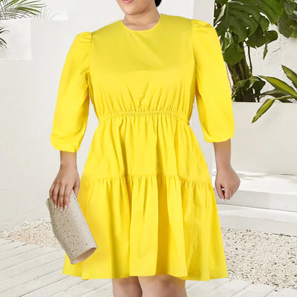 

Solid Loose Oversized Short Office Dress Summer 2021 Pleated Ruffles Women's Casual Vestido African Women Maxi Shirt Robe