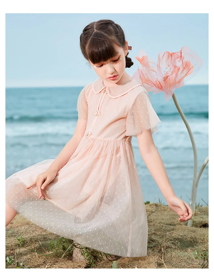 

Sweet Princess Dress For Girls Fashion Mesh Hem Short Sleeve Mid Sleeve Ball Gowns Wedding Birthday Party Dress For Kids
