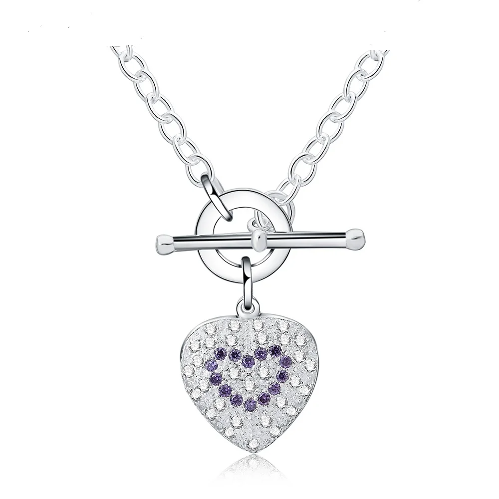 

New 925 Sterling Silver Necklace With Zircon Crystal Heart Pendant Necklace For Women Jewelry Gifts