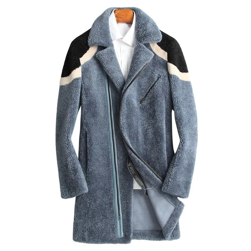 

Winter Mens Mid Long Shearling Overcoat Slim Fit Real Fur Outwear Jacket Colors Mixed Office Man Wool Trench Coat Big Size 4XL