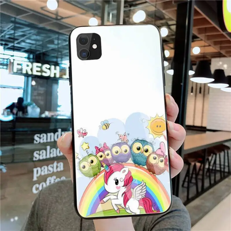 

Cute Owl Hearts Lover Phone Case Tempered Glass For Iphone6plus 6S 7 7plus 8 X XS XSmax XR 11 12 Pro Max 12mini