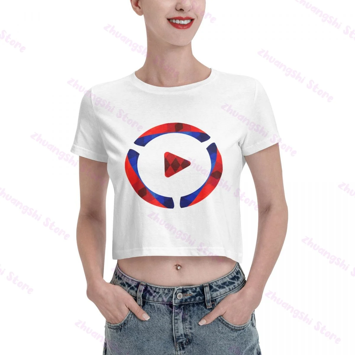 

Play Button Logo Design Inspiration Short crop T-shirt for women