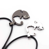 animal pendant black white cat stitching necklace simple friendship gift heart shape blackwhite cat cute couple jewelry necklace