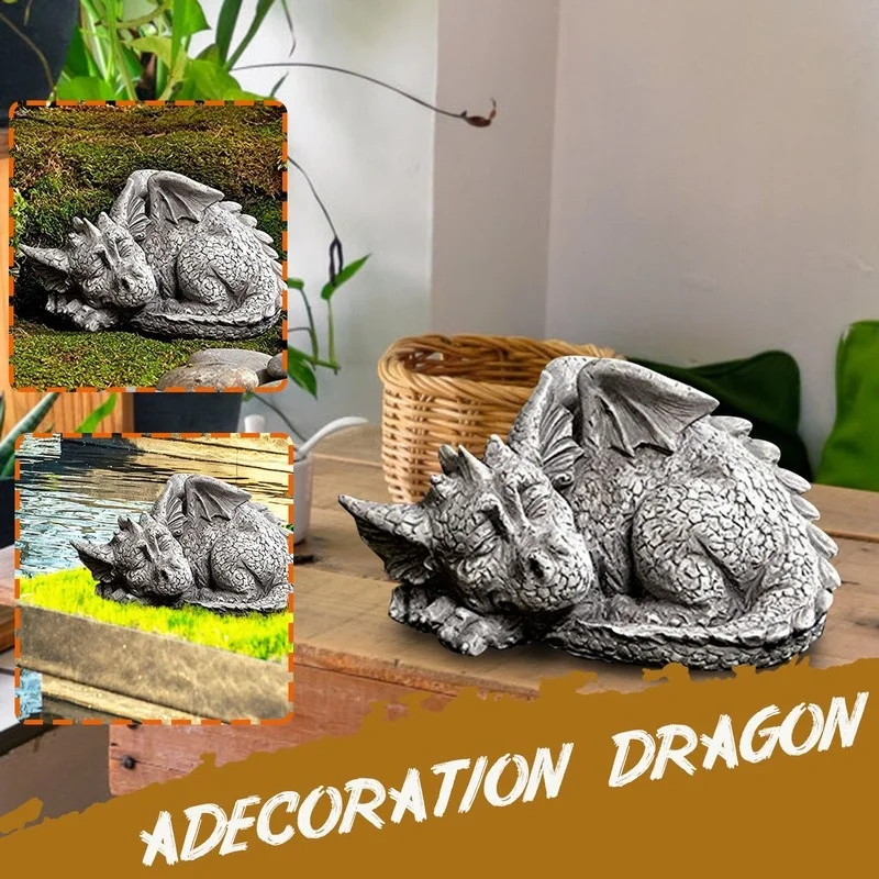 

Dragon Baby Garden Statue Adorable Sleep Portrait Stone Decoration Outdoor for Home Outdoor Garden Art Ornaments Lawn Yard Decor