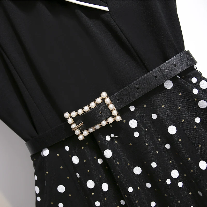 Женское элегантное корейское платье размера плюс летнее Сетчатое в горошек с