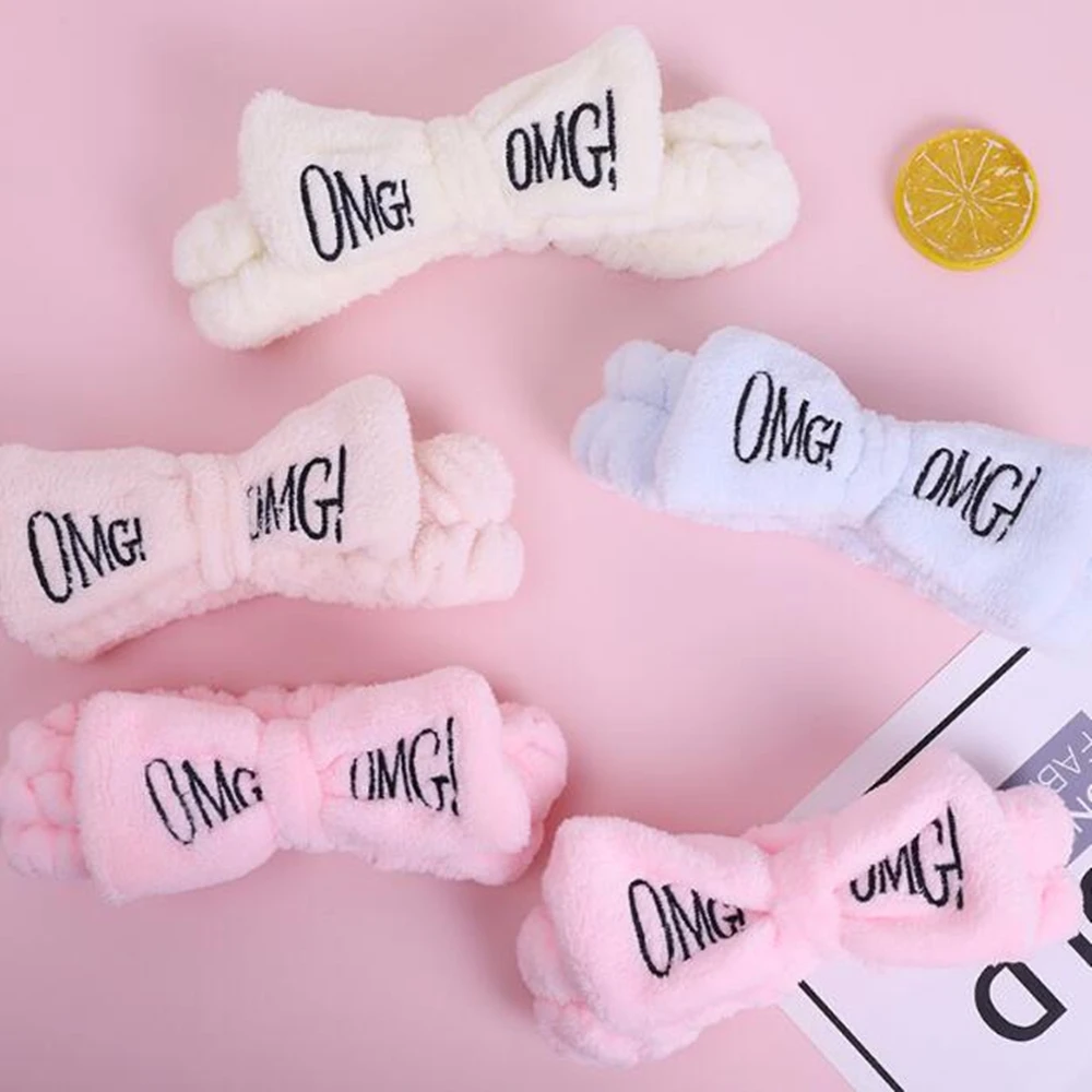 

Повязка на голову Женская флисовая эластичная, с надписью OMG, ободок с бантиком