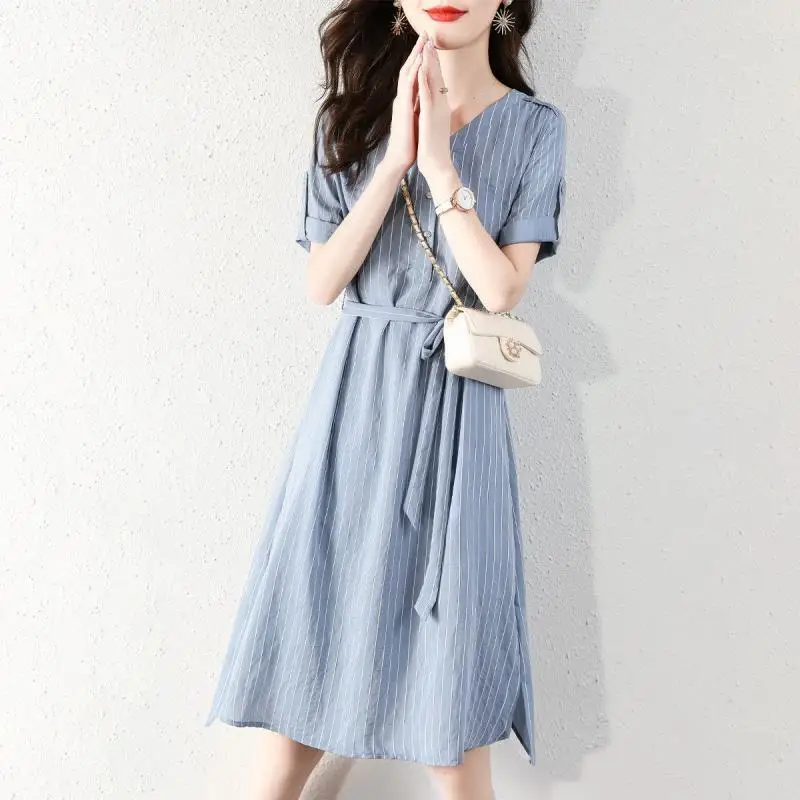 

Sumo 2021 summer new loose and thin work sleeves casual age reduction elegant temperament mid length dress fashion