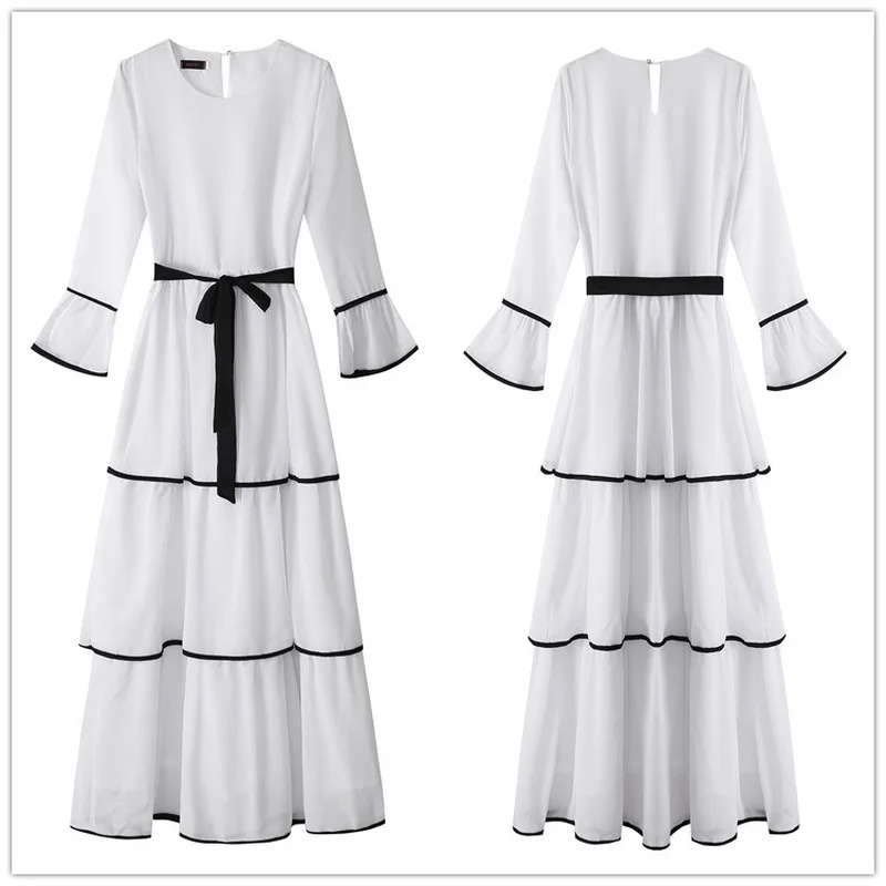 

Donsignet Muslim Dress Arab Women's Dress Middle East Muslim Fashion Ramadan Robe Cake Layer Dress Dubai Abaya Tyrkey Long Dress