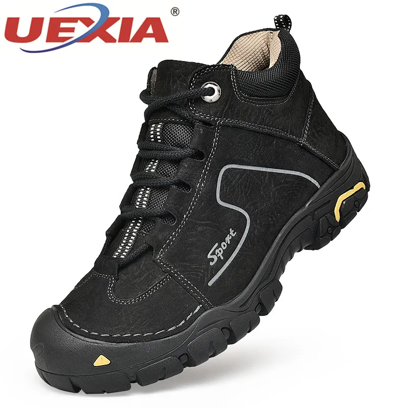 Зимние ботинки из UEXIA кожи Мужская обувь зимние теплые короткие плюшевые мужские