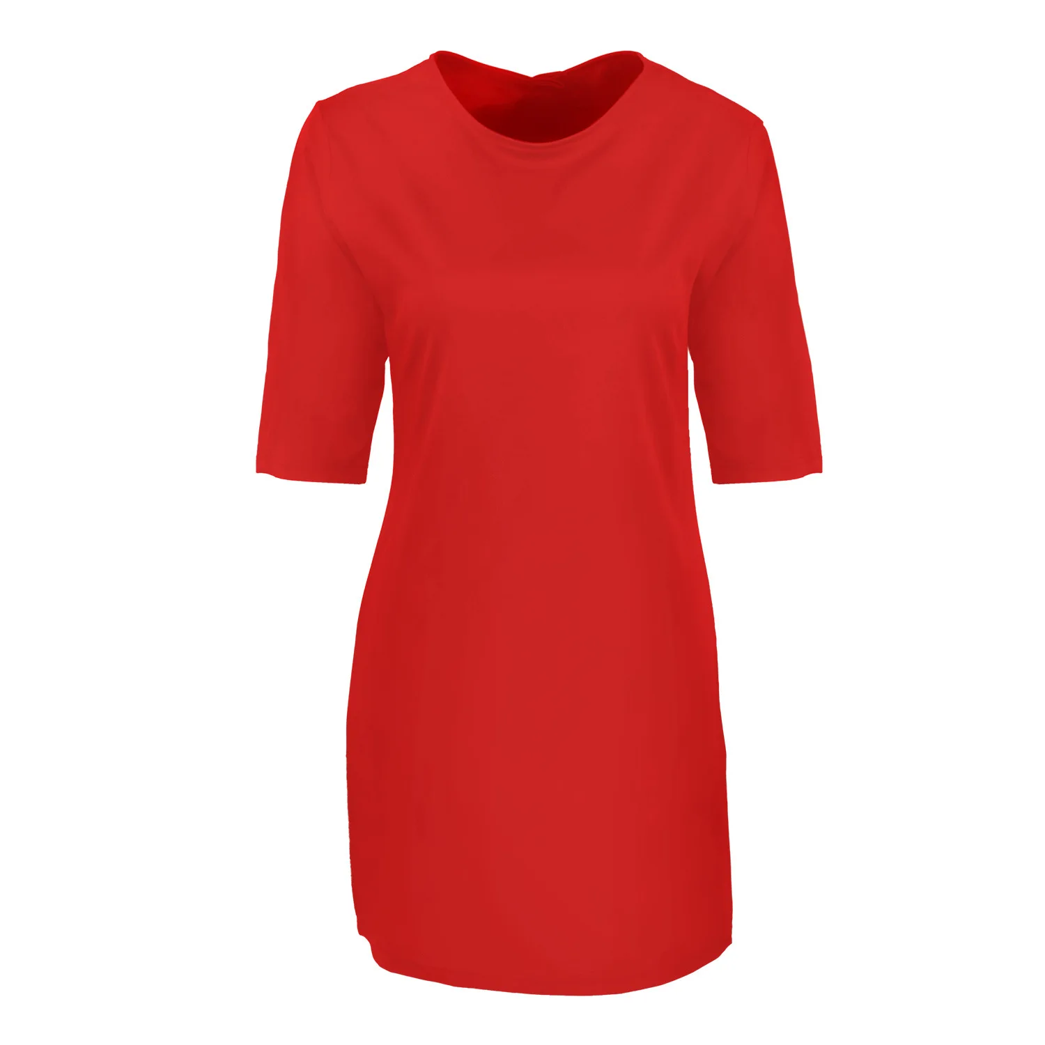 

Cross-border women's spring slim body base solid color round collar middle sleeve professional dress women