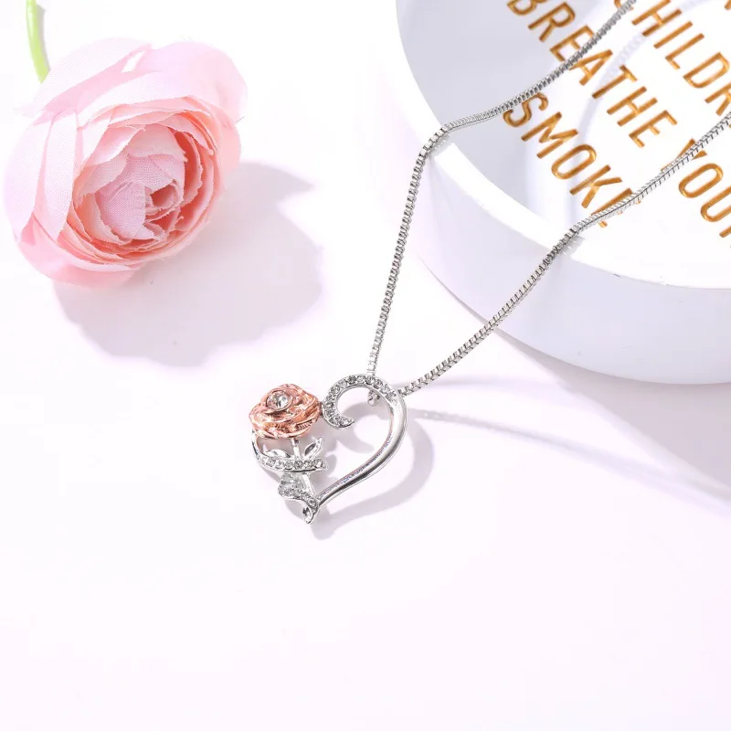

New Love Rose Zircon Necklace Valentine's Day Romantic Girl Gift Pendant Necklace choker choker necklace