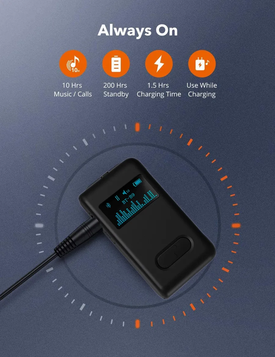 Bluetooth 5.0 Audio Receiver LCD Display Jack RCA AUX 3.5 3.5mm Stereo Music Wireless Adapter with Mic for Speaker Car Auto ON |