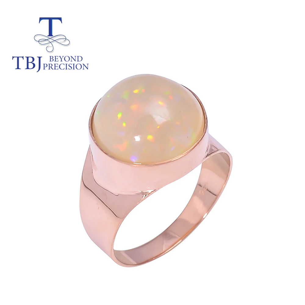 

7ct big round Opal Gemstone Ring Round 14mm natural Ethiopia opal Jewelry 925 sterling silver jewelry for women ring size 9#