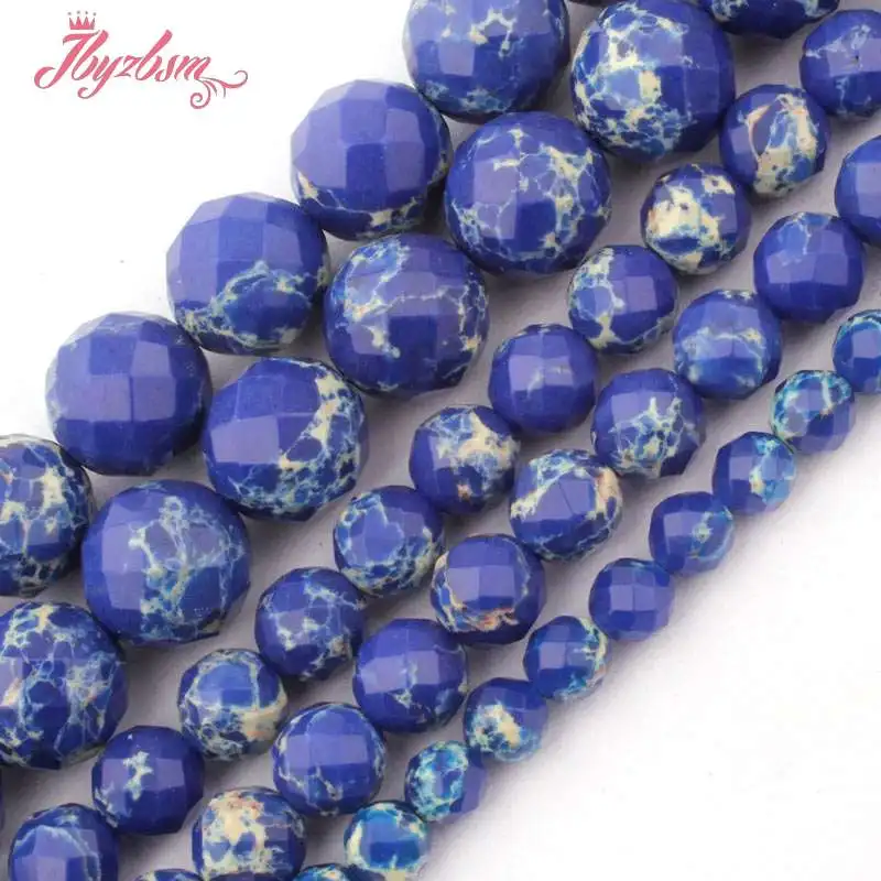 Граненые круглые синие морские осадочные бусины 6/8/10/12/14 мм из натурального камня