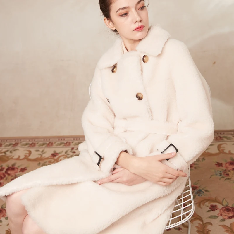 

HStar 2020 Winter Solid Women Faux Wool Coats Ladies Elegant Double Breasted Warm Coats Female Casual Faux Lamb Fur Outwear