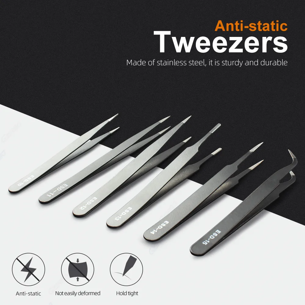 Прецизионный Антистатический пинцет из нержавеющей стали ESD изогнутый Прямой