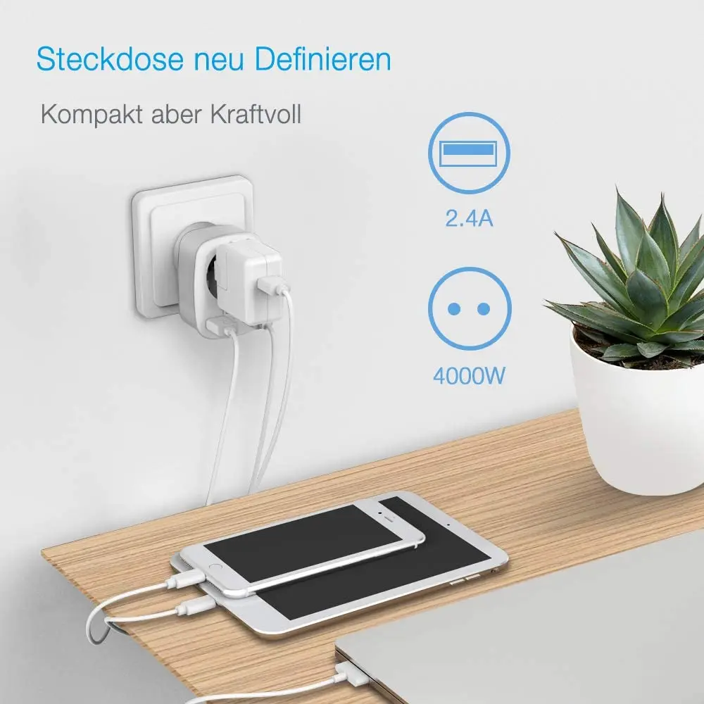 TESSAN USB Socket Adapter (4000W) with 2 Connections (2.4A) Double Plugs EU Wall Charger for IPhone IPad Iaptop | Электроника