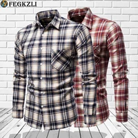 fegkzli mens plaid shirts long sleeve casual spring tops fashion buttons up camisas homme mens dress shirts