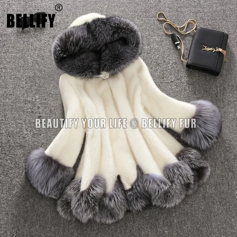 

European and American Super Luxury Natural mink fur coats Women winter Warm hooded real Mink fur outerwear
