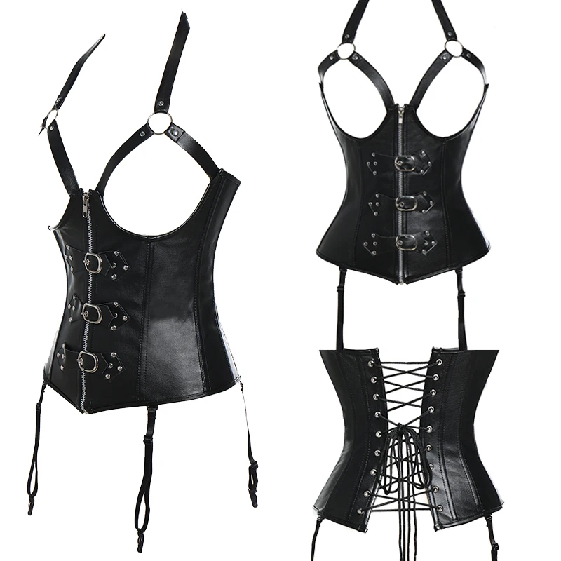 Женский Готический кожаный корсет в стиле стимпанк со стальными костями бюстье