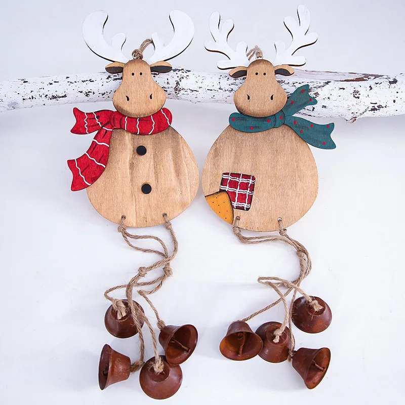 

Christmas Pendant Vintage Wooden Bell Christmas Decorations Gift Scene Layout Christams tree Hanging Decoration Ornaments