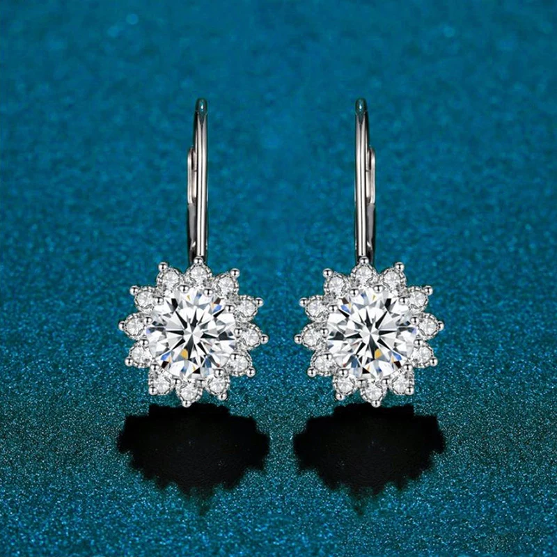 

Classic 2 Carat D Color Moissanite Sunflower Clip Earrings for Women S925 Silver Jewelry Moissanite Diamond Earrings Birthday