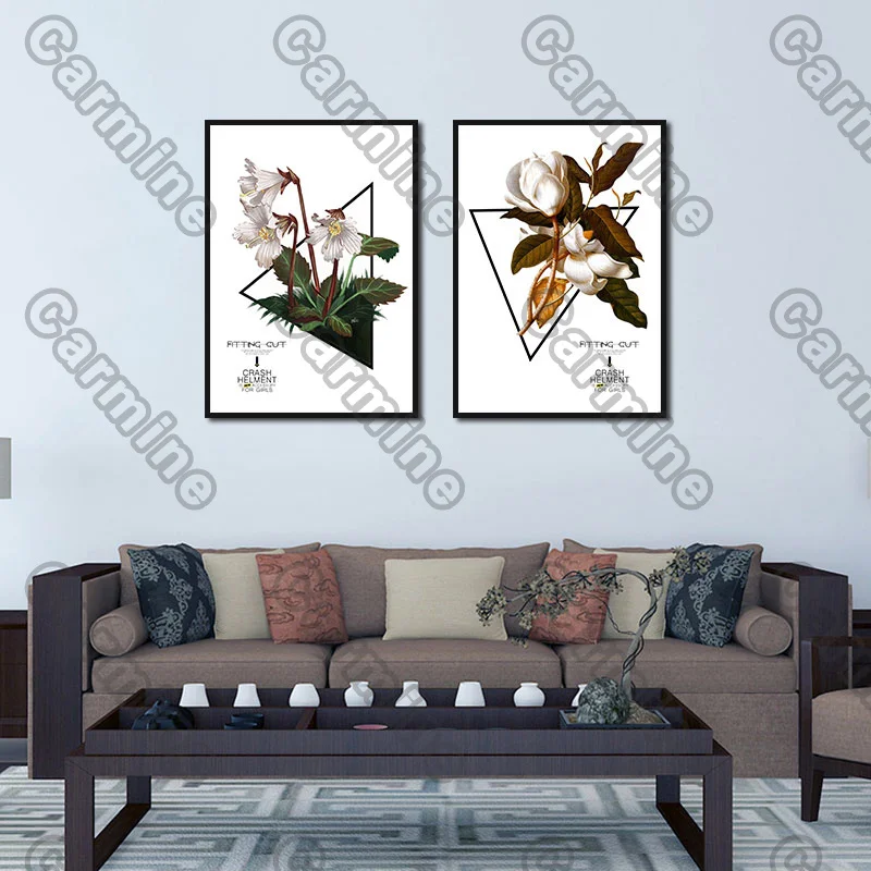 

Poster White Flowers Plant Triangle Canvas Painting and Prints Wall Art Decoration for Living Room and Bedroom 2Pcs Frameless