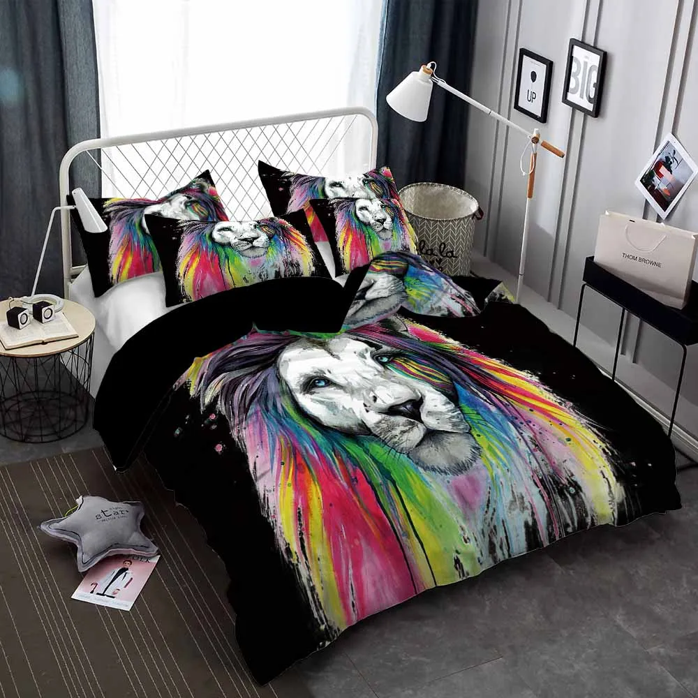

Lion Bedding Set Colored Drawing Duvet Cover Sets Comforter Bed Linen 3D Printed Twin Queen King Single Size Dropshipping