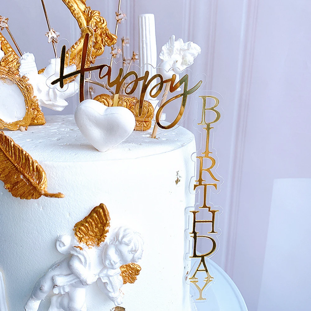 

Ins Топпер для торта «С Днем Рождения» из розового золота Акриловый Вертикальный Творческий Золото торт фигурки жениха и невесты; Для дня рождения украшения для торта для вечеринки