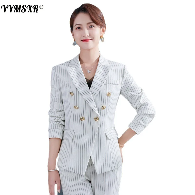 High Quality Large Size Office Suit Autumn and Winter New Ladies Professional Jacket Work Clothes High Waist Slim 9-point Pants