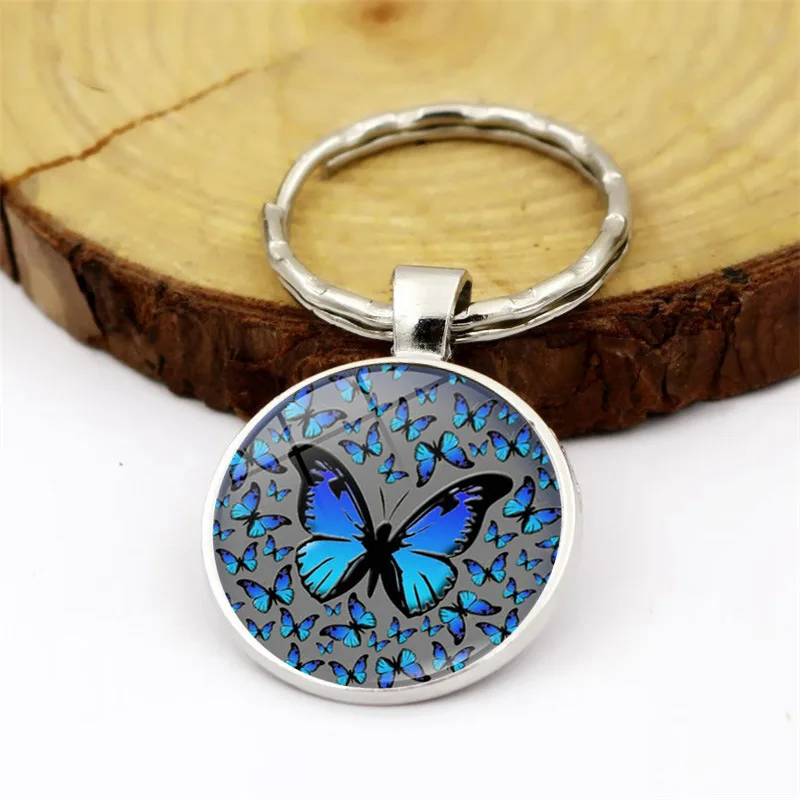 

WG 1pc 12style Animal Butterfly Time Gem&stone Cabochon Keychain Keyrings Pendant Metal Glass Ball Keyring Jewelry For Women