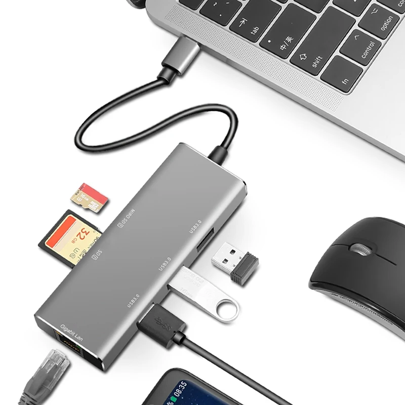 

Type-C Docking Station Gigabit Network Port Low Temperature and High Speed Usb 3.0 Hub Six in One RJ45