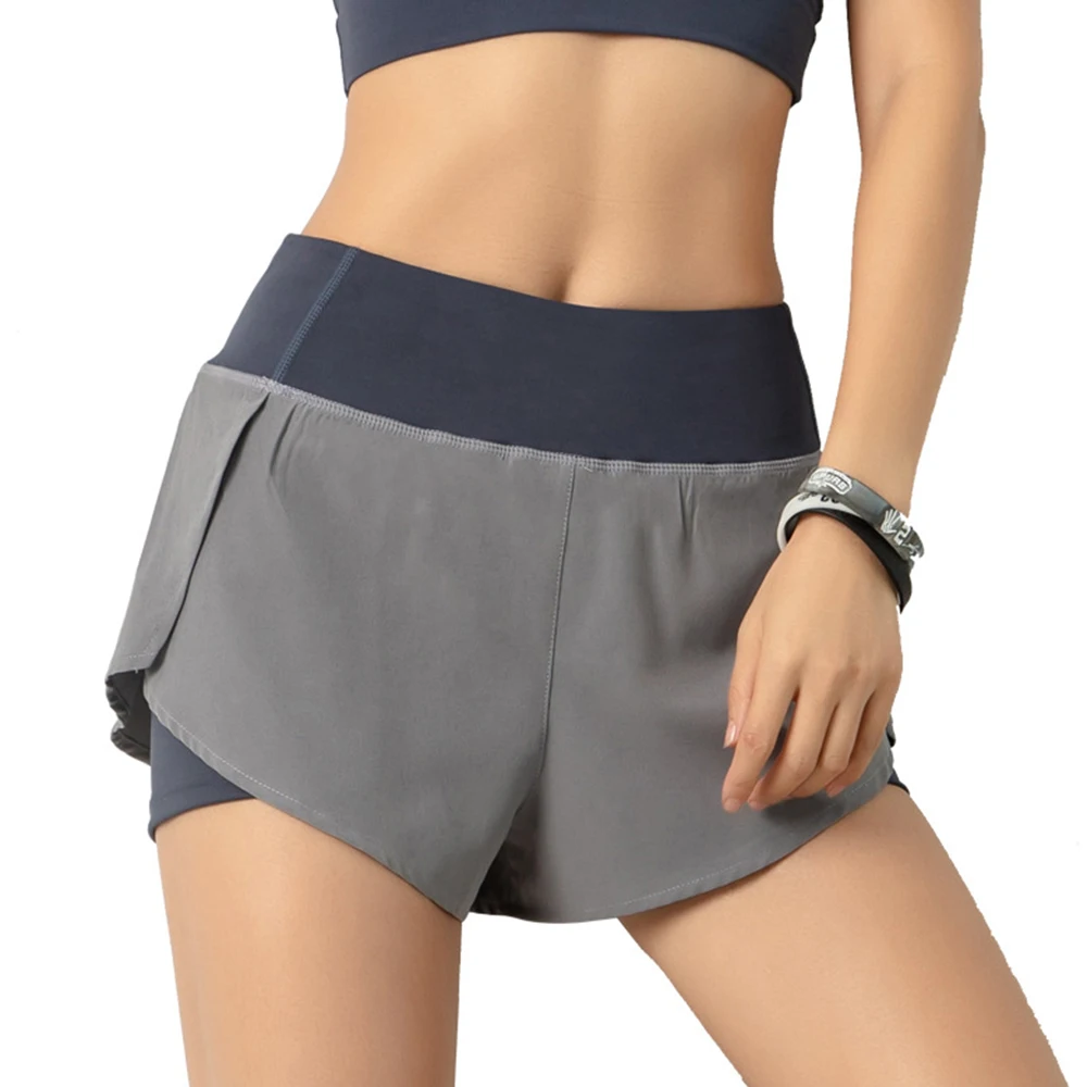 

Summer Running Shorts with Hidden Pockets Women Quick Drying Sports Shorts 2 in 1 High Elastic Waist Yoga Shorts