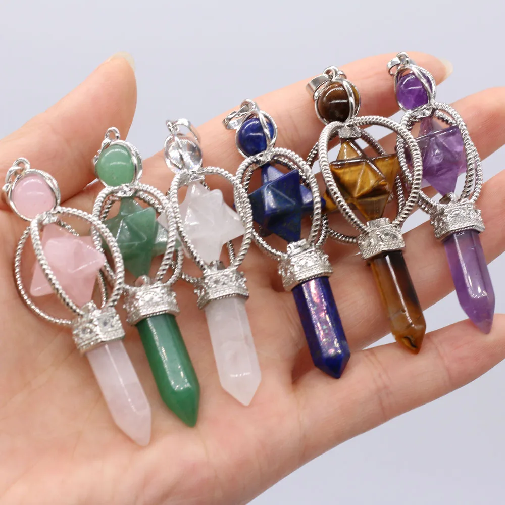 

Natural Stone Kaba Meyer Big Satellite Hexagonal Column Pendant For Jewelry Making Bag Chain Necklace Accessories Gift Decor 1PC