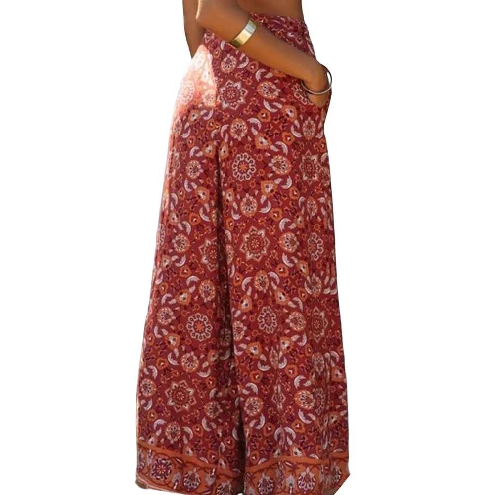 

Women Wide Leg Palazzo Pants 2020 Boho Floral Baggy Long Trousers Pants Summer Casual Print High Waist Bandage Pants
