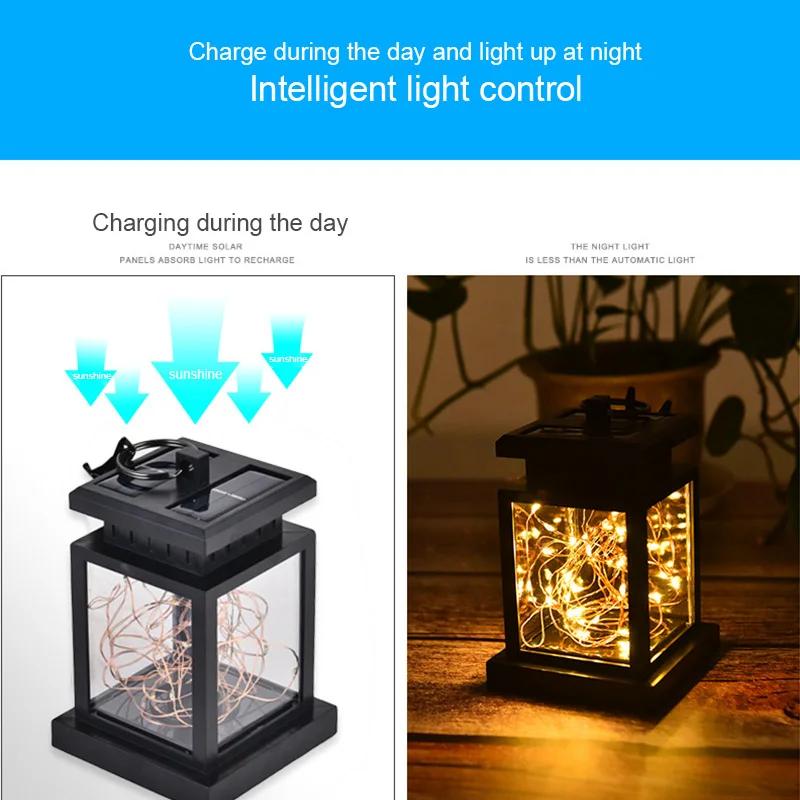 

IP65 Outdoor waterproof LED Solar Lights sensor Auto turn on at night dark solar string lamp garden lawn decor light recharged