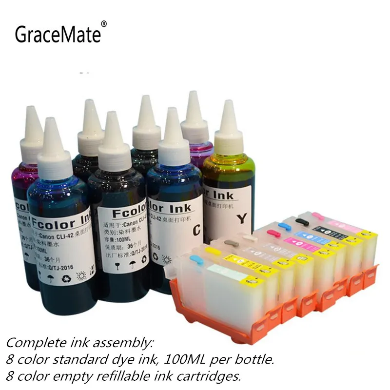 1 Набор пустых пополняемых картриджей с чернилами cli 42 + набор 8 цветных чернил для