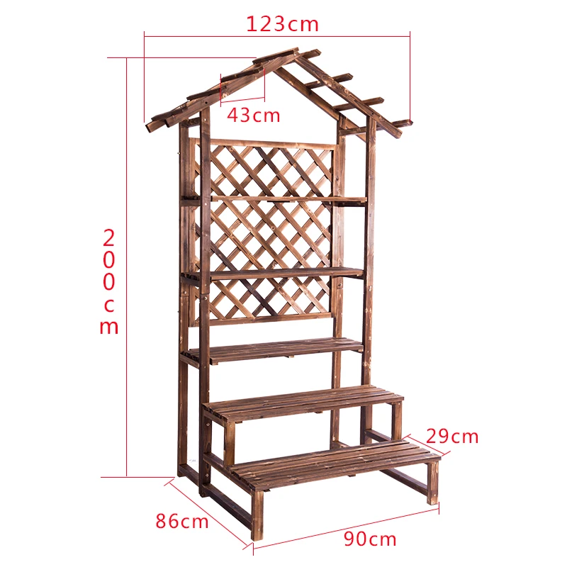 Floor flower stand wooden balcony flower rack solid wood flower rack indoor plant stand for living room flower pot plant rack - Цвет: 200x90 5 layers