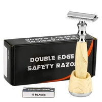 new safety razor with holder 10pcs blades alloy 4 inch handle shaving razor set multi purpose stand kit for men wet shave
