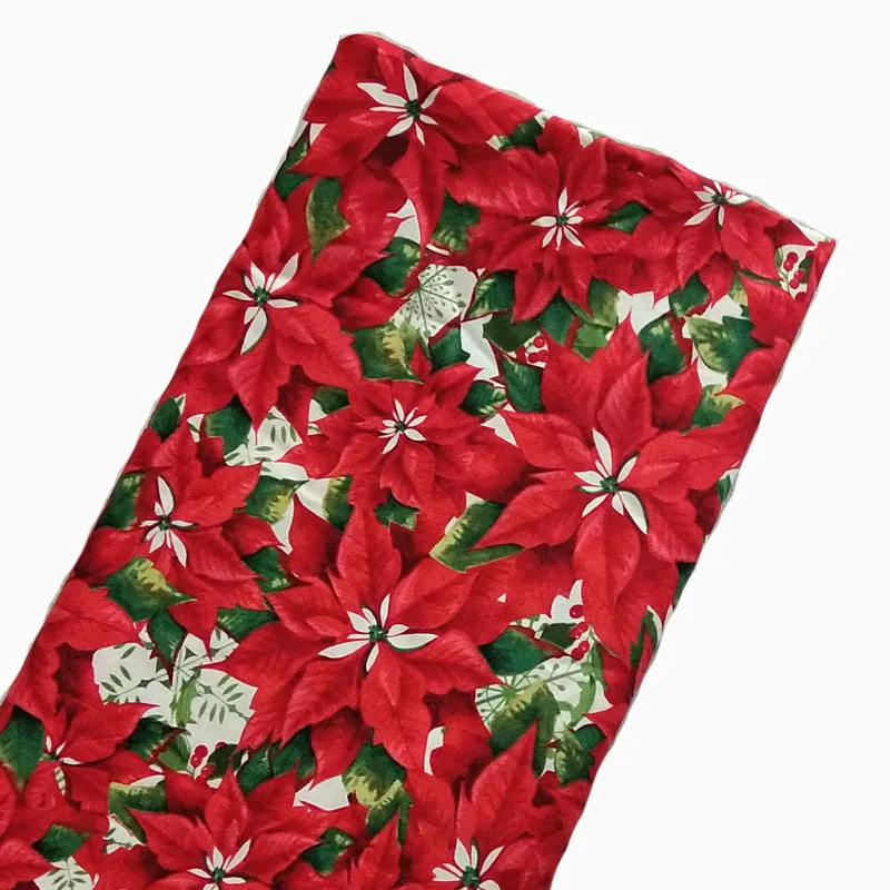 Симпатичная Рождественская красная Цветущая хлопковая ткань с цветочным